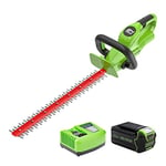 Greenworks Tools Battery Hedge Trimmer G40HT + Greenworks Tools 40V Battery G40B4 + Greenworks Tools Battery Fast Charger G40UC4