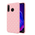 ZhuoFan Huawei P30 Lite Case, Phone Cases Pink Liquid Silicone with Pattern Shockproof Soft Flexible Gel TPU Rubber Back Cover Bumper Skin for Huawei P30Lite 2019 Smartphone, White Polka Dot