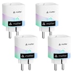 Meross Matter Prise Connectée (Type F), 16A Prise WiFi Compatible avec Apple Home, Alexa et Google Home, Lot de 4 Prise avec Mesure de Consommation d'Énergie pour Panneau Solaire Photovoltaïque