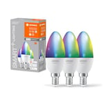 LEDVANCE Smart LED lamp with WiFi Technology, E14-base matt Optics,RGBW Colours Changeable, Light Colour Changeable (2700K-6500K), 470 Lumen, 40W-Replacement, Smart dimmable, 3-Pack