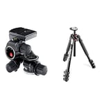 Manfrotto 410 Junior Geared Head with Release Plate and Micrometric Knobs, Black & 190XPRO Aluminium 4 Section Tripod with Horizontal Column
