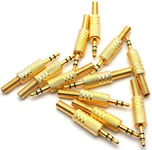 RUNCCI-YUN 12pcs TRS Male PlugReplacement 3 Pole 3.5mm Male Repair headphone Jack Plug Metal Audio Soldering Adapter Converter Headset Connector Stereo Plug (Gilded)