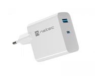 Natec Ribera GaN USB-A &amp; USB-C Lader - 65W - Hvit