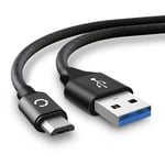 Câble USB pour Garmin Edge 520 Plus, 820, 1000, 1030 / Dashcam 55 / Zumo 595 / Approach / Dezl 760 - 2m Fil charge data 2A noir cordon Nylon