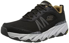 Skechers Men's Glide-Step Trail Oxen Sneaker, Black Leather/Synthetic/Mesh/Trim, 6 UK