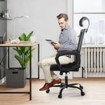 Sweetcrispy - Noir Chaise de Bureau, Fauteuil de Bureau en Maille avec Support Lombaire Chaise d'ordinateur pivotante Confortable à Haut Dossier