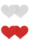 Pretty Pasties Glitter Hearts Red Silver 2 Pair