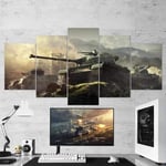 Canvas Painting Pictures World of Tanks 5 panel artwork Large poster for living room modular Modern Wall Decor Framed 150x80cm Gift idea for friends Ready To Hang