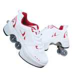 MLyzhe Deformation Sneakers 4 Wheel Adjustable Quad Roller Skates Boots Wearable in All Seasons Boys Girls Universal Walking Shoes,37
