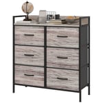 Byrå med 6 lådor av tygförvaringsskåp med trälook, handtag, stålram, industridesign skänk för vardagsrum grå