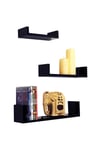 'Melody' - Wall Mounted Floating Gloss Display Storage Shelves - Set Of 3 - Black