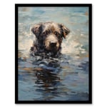 Labrador Retriever Swimming Claude Monet Style Dog Oil Painting Art Print Framed Poster Wall Decor