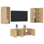 vidaXL 4 Piece TV Wall Units with LED Sonoma Oak Engineered Wood UK GF0