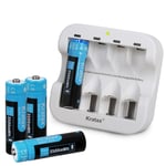 Rechargeable Battery AA with Charger,Kratax 3500mWh Lithium AA Battery,Constant 1.5V AA Rechargeable Batteries With AA AAA Battery Charger,1500 Cycles[4xAA Batteries+1xCharger]
