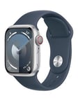 Apple Watch Series 9 (Gps + Cellular), 41Mm Silver Aluminium Case With Storm Blue Sport Band - S/M
