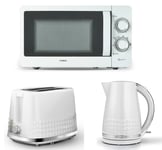 Tower Solitaire White Kettle 2 Slice Toaster & T24042WHT 800W 20L Microwave Set