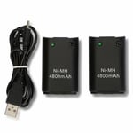 2x Rechargeable Battery 4800mAh Pack + USB Charger Cable for XBox 360 Controller