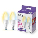 WiZ Tunable White [E14 Small Edison Screw] Smart Connected WiFi Candle Light Bulb 2 Pack. 40W Warm to Cool White Light, App Control for Home Indoor Lighting, Livingroom, Bedroom.