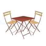 Fermob - Bistro matgrupp bord 71cm & 2 trä stolar red ochre - Matgrupper utomhus