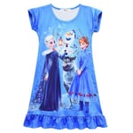 Barnflickor Frozen Elsa Anna Tryckt Nattklänning Kortärmad Pyjamas Klänning Nattkläder Light Blue 5-6 Years