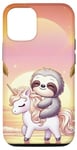 Coque pour iPhone 14 Kawaii Sloth on Unicorn Escapade