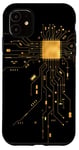 Coque pour iPhone 11 CPU Cœur Processeur Circuit imprimé IA Doré Geek Gamer Heart