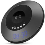 Portable Bluetooth Speaker Alarm Clock, Phone Wireless Charger, AUX/TF/USB Input Audio Gift Watches,Black,alarm clock digital ANJT (Color : Black)