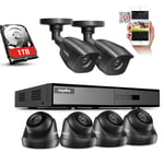 SANNCE 8CH HD-TVI 1080N Security DVR with 6x HD Outdoor Fixed Bullet & Dome CCTV Camera System + 1TB Hard Drive ( HD-TVI Hybrid HVR Realtime Streaming, 1080P Output, Easy Mobile Access, Email Notification, Day/Night Vision)