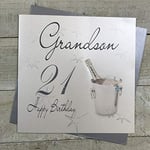 White Cotton Cards Carte d'anniversaire Faite à la Main 21 Ans Motif Seau à Champagne Inscription Happy Birthday Grandson 21