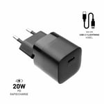 Fixed Laturi Kaapeli Mini PD Travel Charger Kit USB-C/Lightning 20W Musta