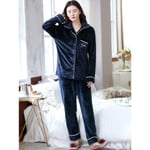 Blue 2 Pcs Womenthicken Warm Soft Pajamas Sleepwear
