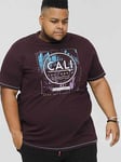 D555 Nova Cali Surf Printed Crew Neck T-shirt - Plum, Purple, Size 9Xl, Men