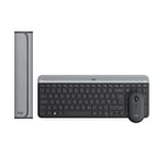 Logitech MK470 Slim Wireless Keyboard & Mouse Combo for Windows + Logitech Desk Mat - Whisper-Quiet, Long Battery Life, Optical Mouse, PC/Laptop, QWERTY UK Layout - Black