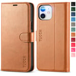 TUCCH iPhone 12 Pro Case, iPhone 12 Wallet Case with[Shockproof TPU], 12 Pro PU Leather Case[RFID Blocking][Card Holder]Magnetic Kickstand Protective Compatible with iPhone 12 Pro/12(6.1), Light Brown