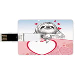 16G USB Flash Drives Credit Card Shape Sloth Memory Stick Bank Card Style Romantic Sloth Falling In Love Different Heart Figures Valentines Day Art,Pink Light Blue Black Waterproof Pen Thumb Lovely Ju