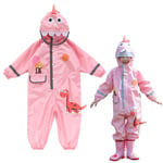 Basinnes Raincoat, Children's Raincoat, Hooded Boy's Rain Coat Jacket Reusable Waterproof Emergency Raincoat with Sleeves,Pink,L