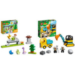 LEGO 10938 DUPLO Jurassic World Dinosaur Nursery Toys with Baby Triceratops Figure & 10931 DUPLO Town Truck & Tracked Excavator Construction Vehicle Toy for Toddlers 2-4 Years Old Girls & Boys