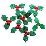 PRETYZOOM 100pcs Artificial Holly Berry with Green Leaves Iron on Patches Cake Toppers Christmas Table Scatter Confetti Decorations