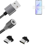 Magnetic charging cable for Oppo A57s with USB type C and Micro-USB connector