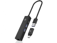 ICY BOX 4-in-1 Adapter USB 3.2 Gen 1 zu Gigabit LAN und 3xUSB 3.2 Gen 1