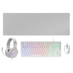 Mars Gaming MCP-RGB3, Ensemble Clavier Gaming Fixe RGB + Souris Gaming RGB Flow 3200 DPI + Casque Over-Ear RGB + Tapis de Souris XXL, Blanc, Langue Portugaise