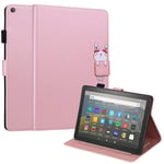 DodoBuy Case for All-New Fire HD 8 Tablet/Fire HD 8 Plus(2020 Release), Cartoon Animal Pattern Magnetic Flip Protection Smart Cover Wallet PU Leather Bag Holder Stand Card Slots - Rose Gold Rabbit