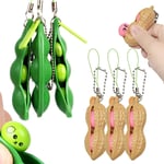 Fidget Toys Funny Squeeze-a-Bean Squishy Soybean Pendants Squeeze Peanuts Stress Relief Toys Creative Keychain Pendants Set for Kids and Adults (3 Peanuts + 3 Peas)