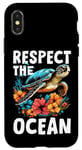 Coque pour iPhone X/XS Respect The Ocean Sea Turtle Surfer Plongée Fleurs
