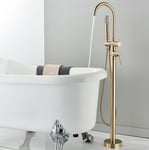 Faucet Mixer Bathtub Free Standing with Handheld Shower Bath Filler Brushed Gold