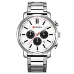 CURREN Men Watches Fashion Waterproof Chronograph Calendar Stainless Steel Sports Military Male Clock (Silver White)