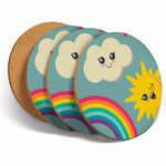 4Set - Weather Faces Cloud Rainbow Coasters - Kitchen Drinks Coaster Gift #12721