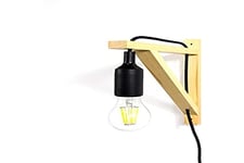 Barcelona LED Applique Murale Interieur Moderne Bois Nordico Industriel Design Edison Suspension Ampoule avec Douille E27 et Câble Telecommande pour Chambre Enfant Lecture Tête de lit