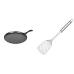 LODGE 26.67 cm / 10.5 inch Pre-Seasoned Cast Iron Round Griddle/Pancake Pan & KitchenCraft Professional Fish Slice/Slotted Turner, Stainless Steel, 36 cm