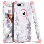 WE LOVE CASE for iPhone 7 Plus Case iPhone 8 Plus Case Marble Shockproof 360 Protection Front and Back Hard Back Silicone Bumper Cover Drop Defend Heavy Duty iPhone 7 Plus Case Rose Gold